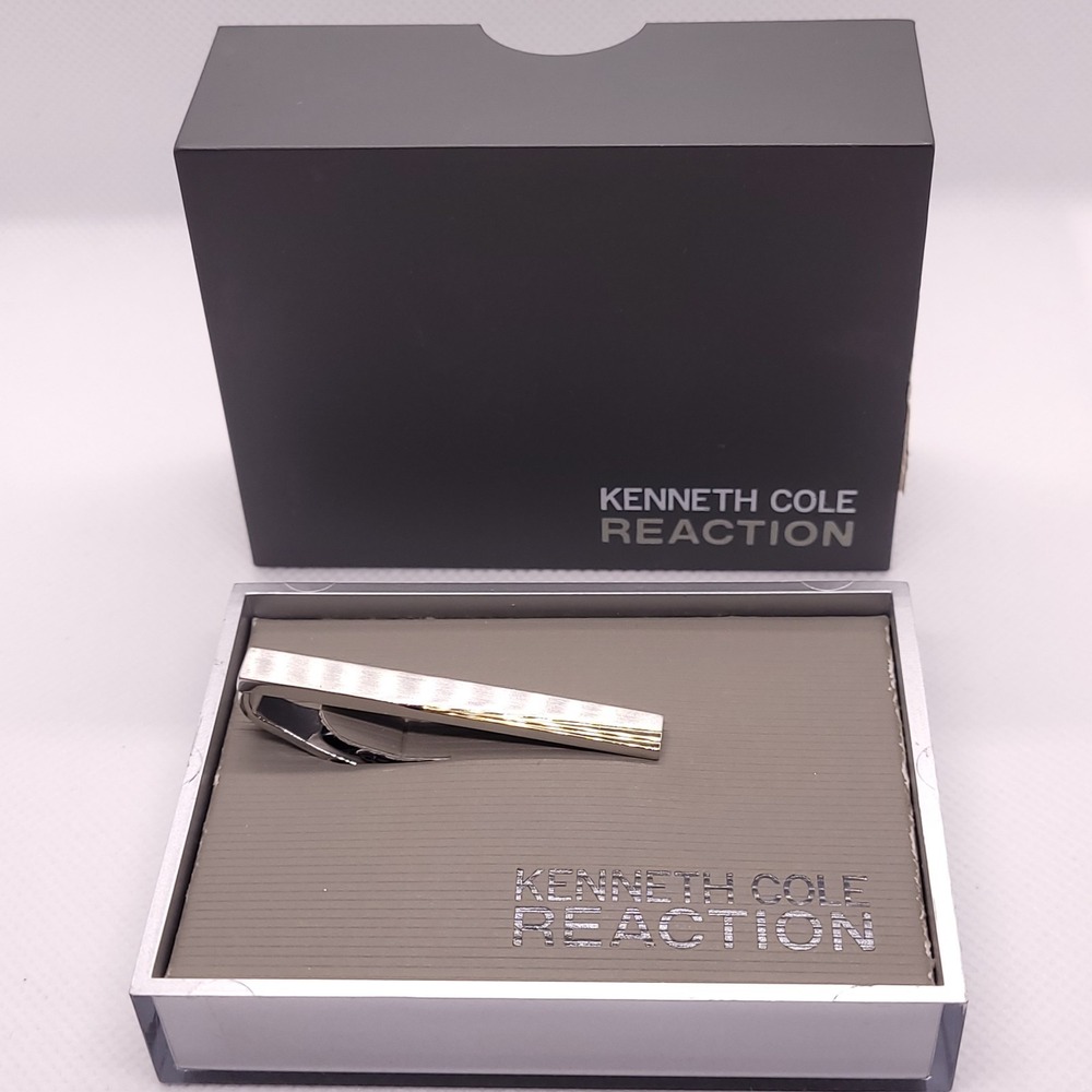 Kenneth Cole Reaction Silver Tone Tie Clip Bar Men's Accessory Original Box